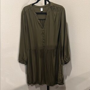 Old Navy Khaki Button-Up drop waist dress